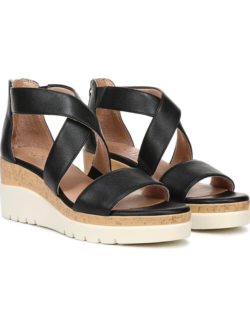 Soul Naturalizer Women's Black Leather Wedge Sandals 8.5 Wide NIB
